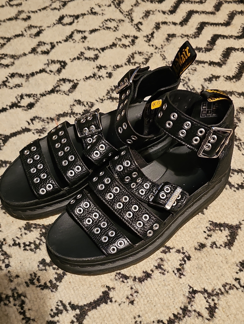 Dr. Martens Black Leather Grommet Strap Sandals